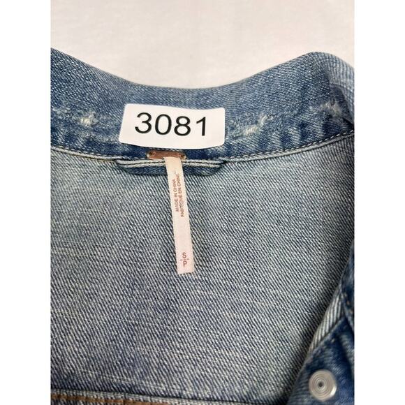 Free People Denim Trucker Jacket Womens Small Blue Double Breasted Blue - Picture 7 of 10